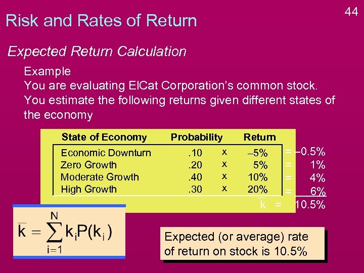 44 Risk and Rates of Return Expected Return Calculation Example You are evaluating El.