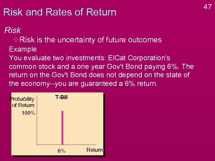 Risk and Rates of Return Risk v. Risk is the uncertainty of future outcomes