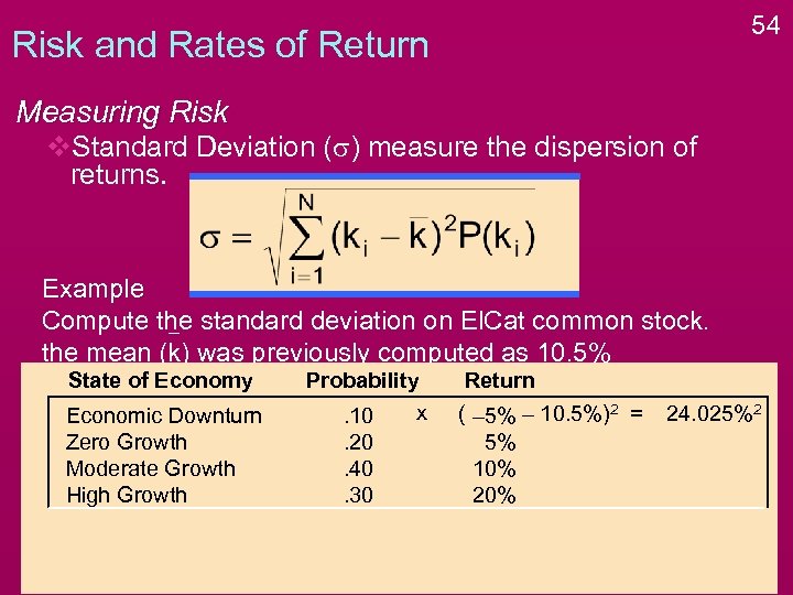 54 Risk and Rates of Return Measuring Risk v. Standard Deviation (s) measure the