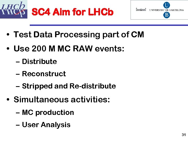 SC 4 Aim for LHCb • Test Data Processing part of CM • Use