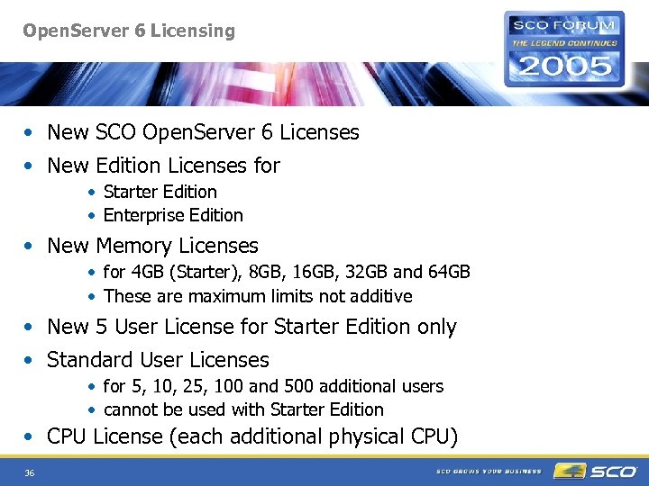 Open. Server 6 Licensing • New SCO Open. Server 6 Licenses • New Edition