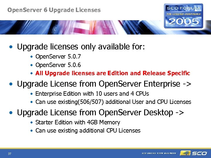 Open. Server 6 Upgrade Licenses • Upgrade licenses only available for: • Open. Server