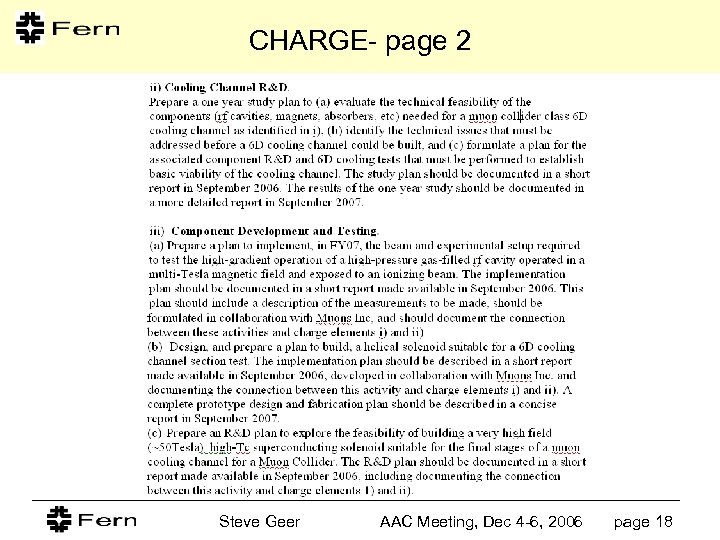 CHARGE- page 2 Steve Geer AAC Meeting, Dec 4 -6, 2006 page 18 