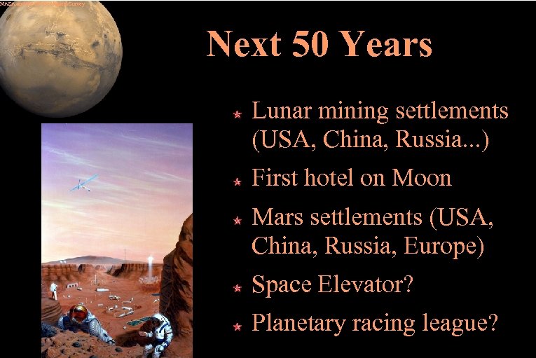 NASA and the US Geological Survey Next 50 Years Lunar mining settlements (USA, China,