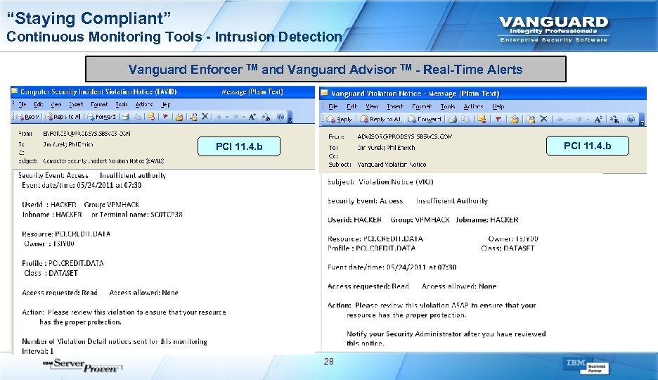 “Staying Compliant” Continuous Monitoring Tools - Intrusion Detection Vanguard Enforcer TM and Vanguard Advisor