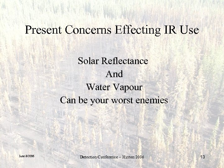 Present Concerns Effecting IR Use Solar Reflectance And Water Vapour Can be your worst