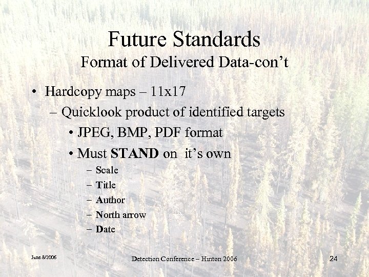 Future Standards Format of Delivered Data-con’t • Hardcopy maps – 11 x 17 –