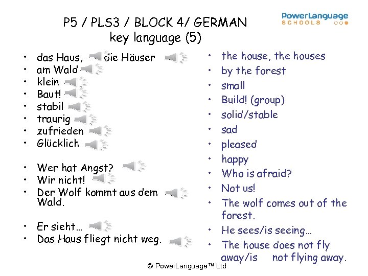 P 5 / PLS 3 / BLOCK 4/ GERMAN key language (5) • •