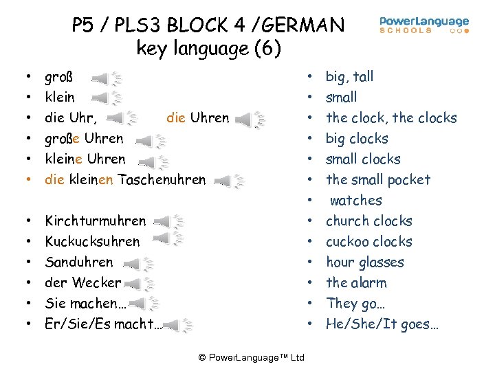 P 5 / PLS 3 BLOCK 4 /GERMAN key language (6) • • •