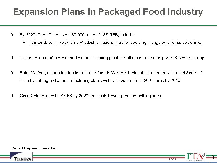 Expansion Plans in Packaged Food Industry Ø By 2020, Pepsi. Co to invest 33,