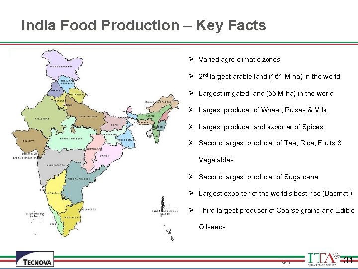 India Food Production – Key Facts Ø Varied agro climatic zones Ø 2 nd