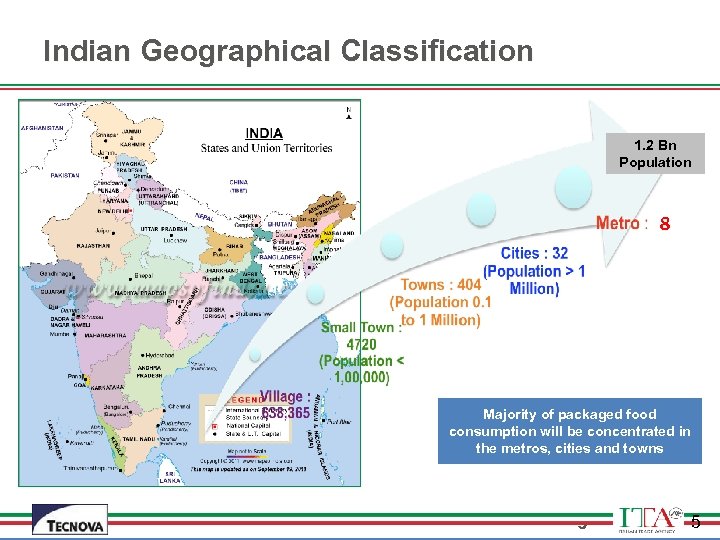 Indian Geographical Classification 1. 2 Bn Population 8 Majority of packaged food consumption will
