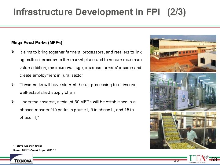 Infrastructure Development in FPI (2/3) Mega Food Parks (MFPs) Ø It aims to bring