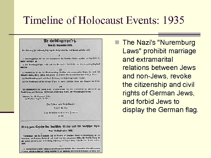 Timeline of Holocaust Events: 1935 n The Nazi's 