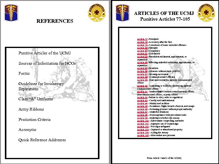 REFERENCES Punitive Articles of the UCMJ Sources of Information for NCOs Forms Guidelines for