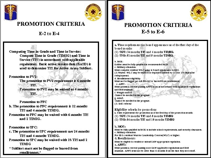 PROMOTION CRITERIA E-5 to E-6 E-2 to E-4 Computing Time in Grade and Time