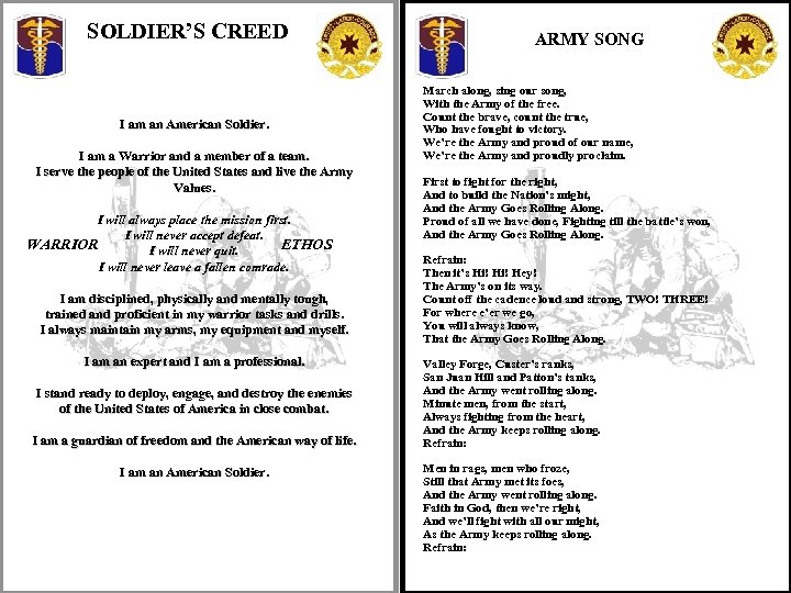 SOLDIER’S CREED I am an American Soldier. I am a Warrior and a member