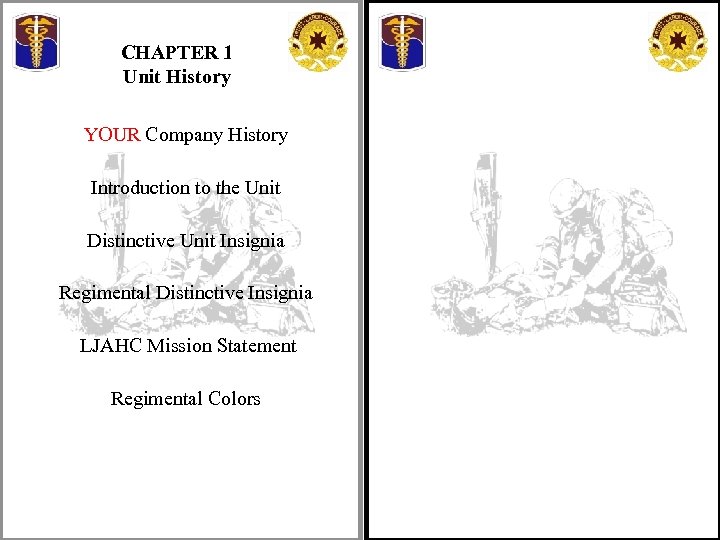 CHAPTER 1 Unit History YOUR Company History Introduction to the Unit Distinctive Unit Insignia
