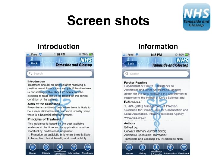 Screen shots Introduction Information 