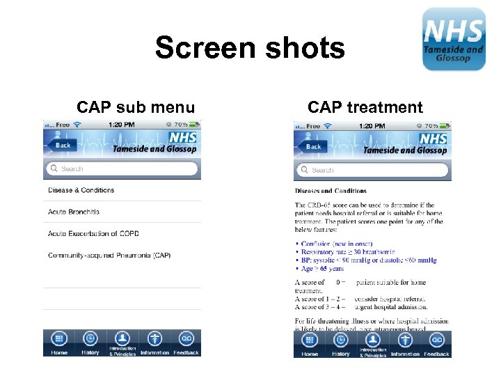 Screen shots CAP sub menu CAP treatment 