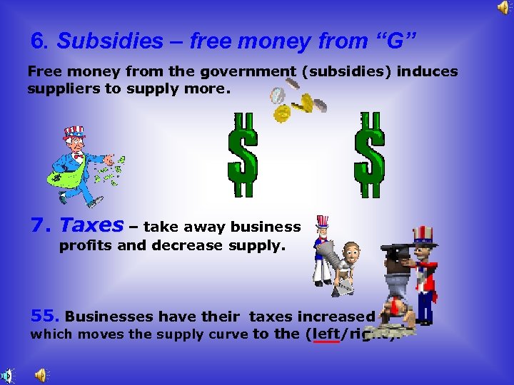 6. Subsidies – free money from “G” Free money from the government (subsidies) induces