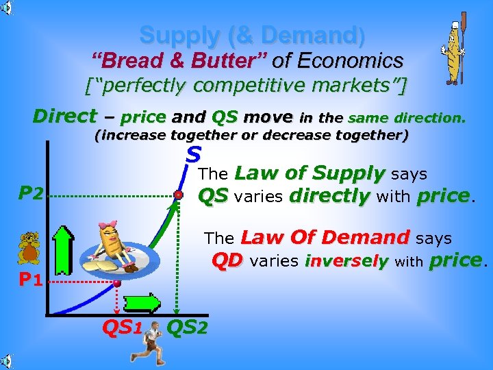 Supply (& Demand) “Bread & Butter” of Economics [“perfectly competitive markets”] Direct – price