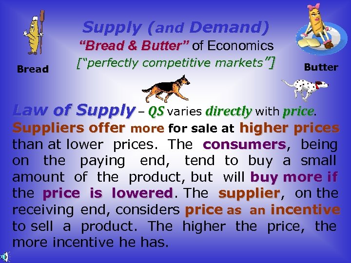 Supply (and Demand) Bread “Bread & Butter” of Economics [“perfectly competitive markets”] Butter Law