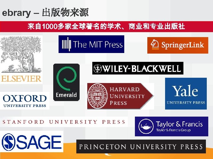 ebrary – 出版物来源 来自 1000多家全球著名的学术、商业和专业出版社 