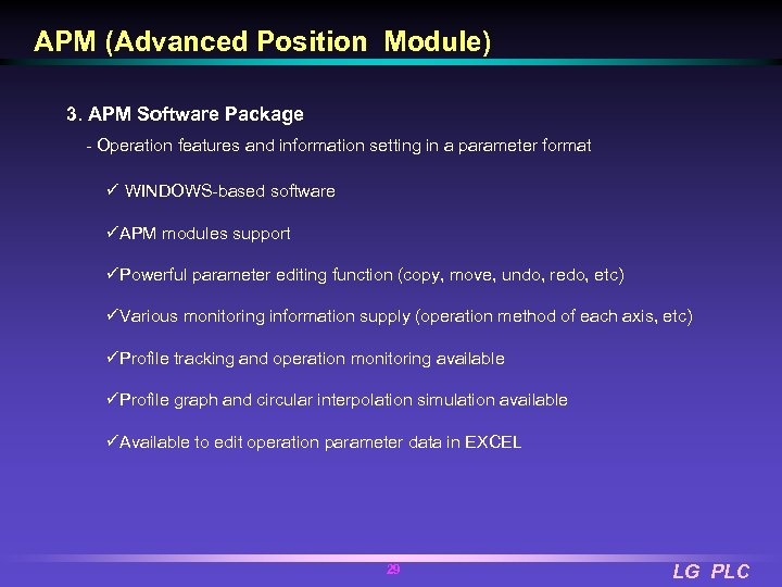 APM (Advanced Position Module) 3. APM Software Package - Operation features and information setting