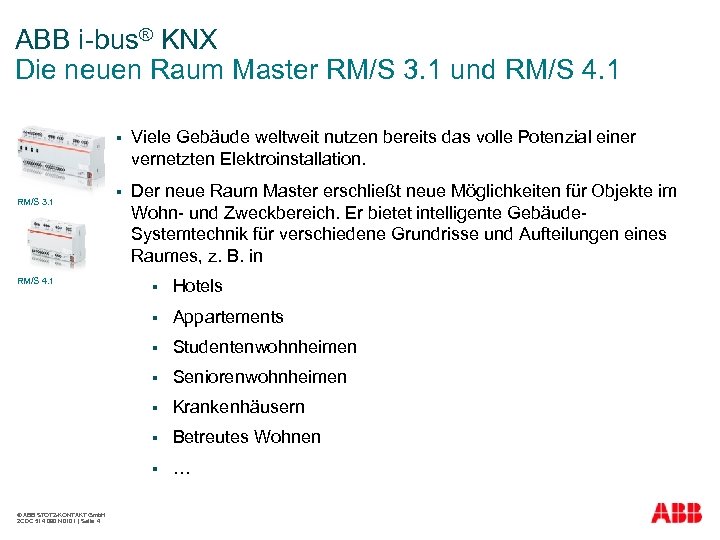 ABB i-bus® KNX Die neuen Raum Master RM/S 3. 1 und RM/S 4. 1