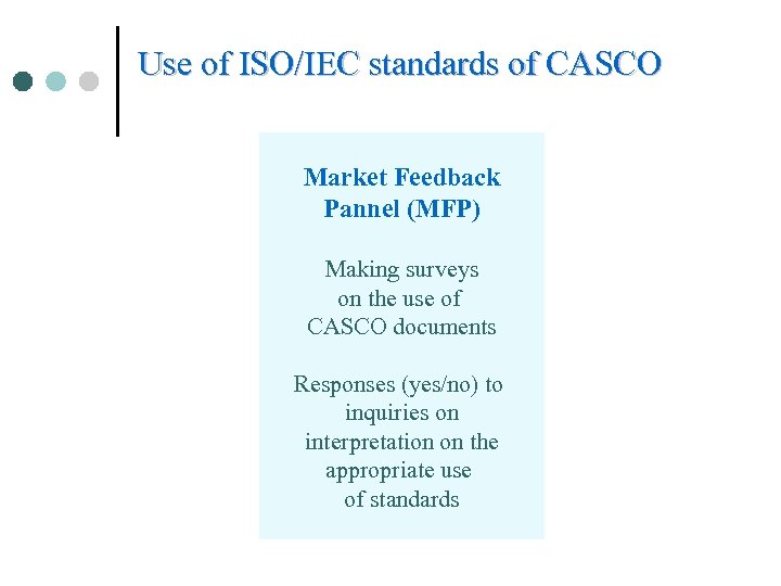 Use of ISO/IEC standards of CASCO Market Feedback Pannel (MFP) Making surveys on the