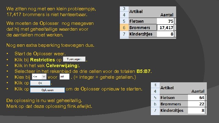 We zitten nog met een klein probleempje, 17, 417 brommers is niet hanteerbaar. We