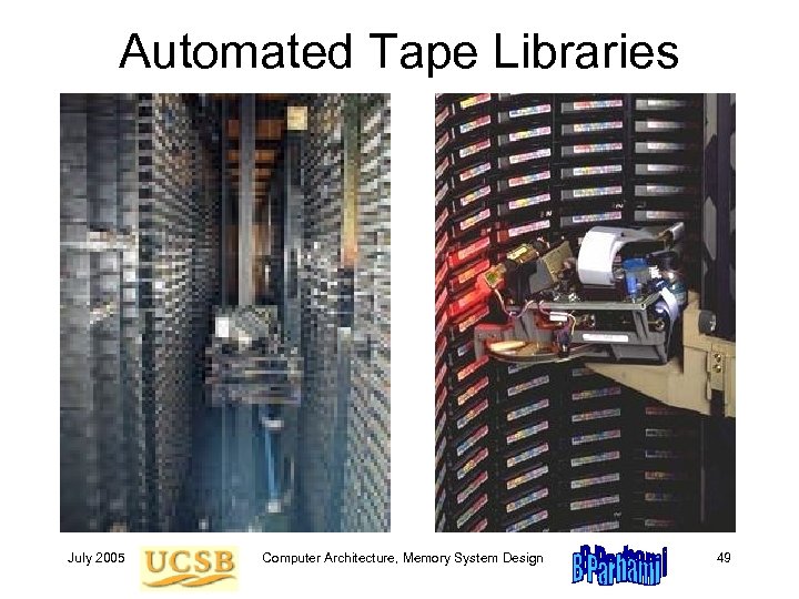 Automated Tape Libraries July 2005 Computer Architecture, Memory System Design 49 