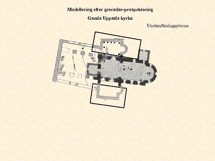 Modellering efter georadar-prospektering Gamla Uppsala kyrka Undersökningsytorna 