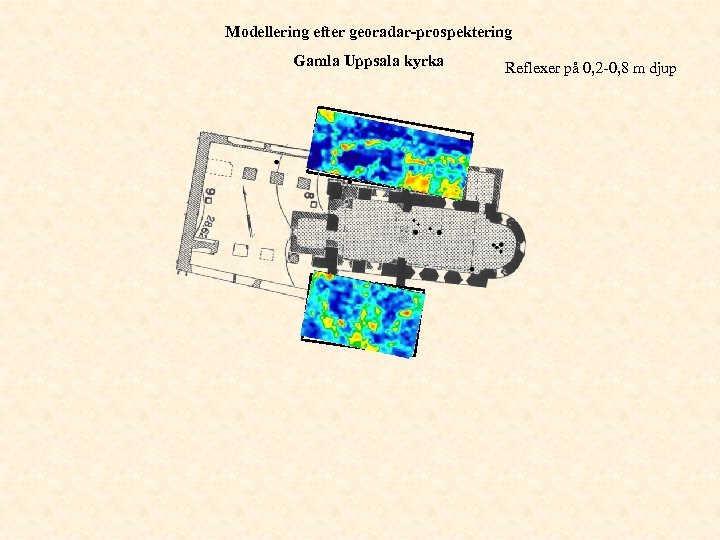 Modellering efter georadar-prospektering Gamla Uppsala kyrka Reflexer på 0, 2 -0, 8 m djup