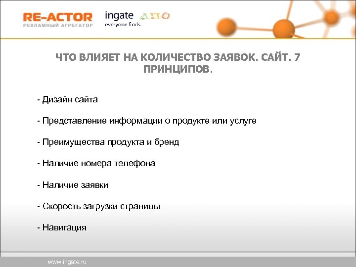 ЧТО ВЛИЯЕТ НА КОЛИЧЕСТВО ЗАЯВОК. САЙТ. 7 ПРИНЦИПОВ. - Дизайн сайта - Представление информации