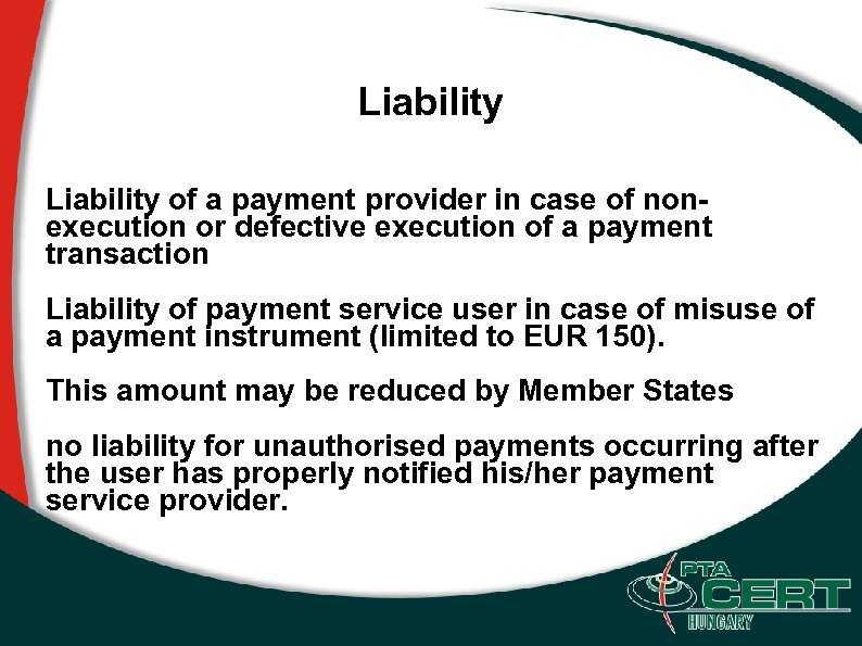 Liability of a payment provider in case of nonexecution or defective execution of a
