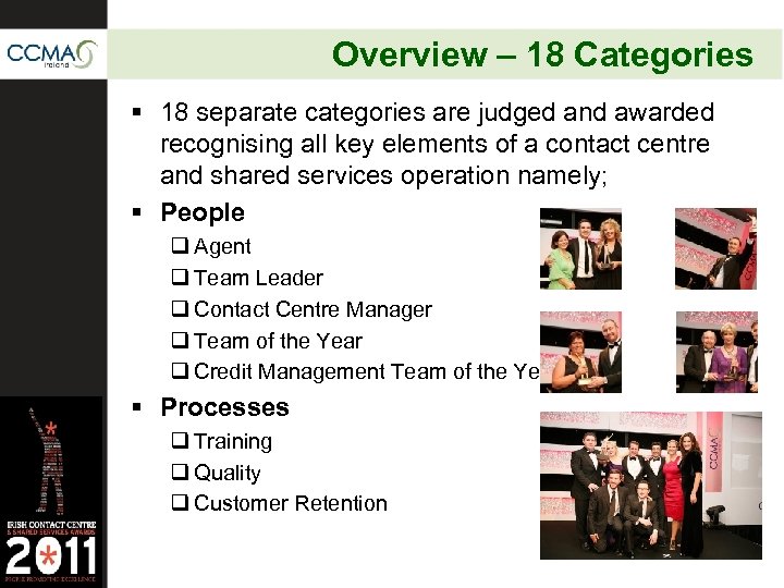 Overview – 18 Categories § 18 separate categories are judged and awarded recognising all