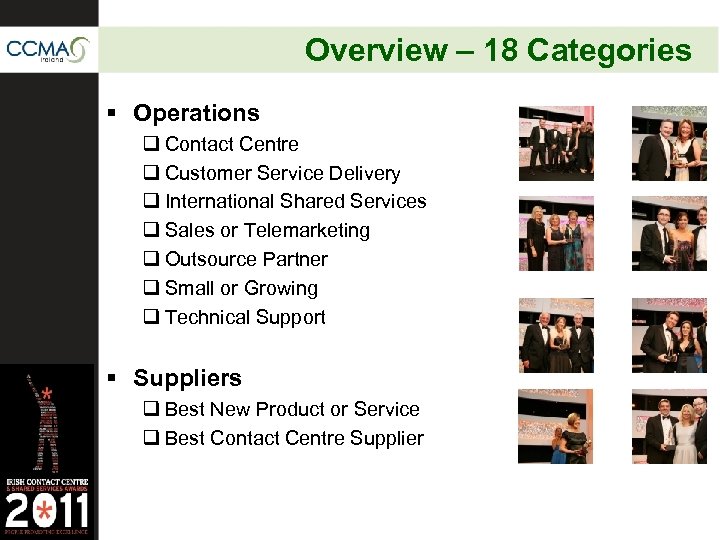 Overview – 18 Categories § Operations q Contact Centre q Customer Service Delivery q
