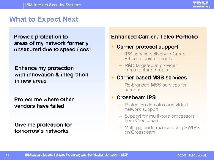 IBM Internet Security Systems What to Expect Next Provide protection to areas of my
