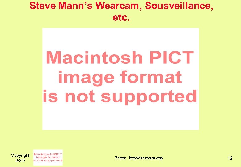 Steve Mann’s Wearcam, Sousveillance, etc. Copyright 2005 From: http: //wearcam. org/ 12 