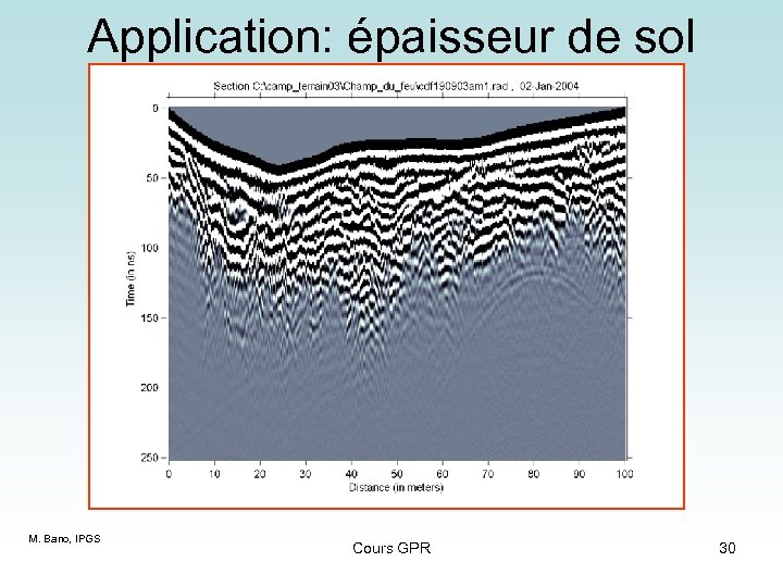 Application: épaisseur de sol M. Bano, IPGS Cours GPR 30 