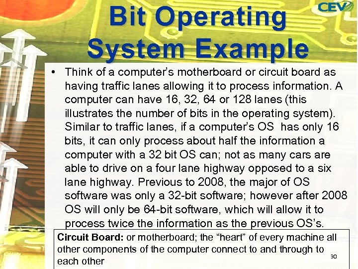 Bit Operating System Example • Think of a computer’s motherboard or circuit board as