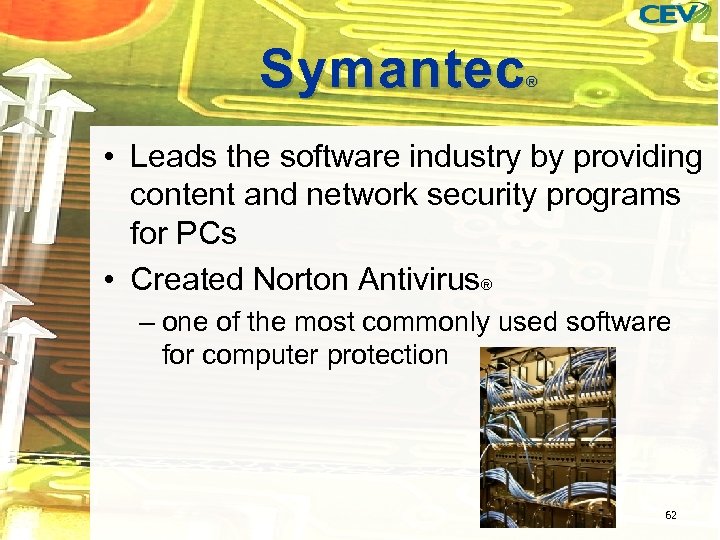 Symantec ® • Leads the software industry by providing content and network security programs