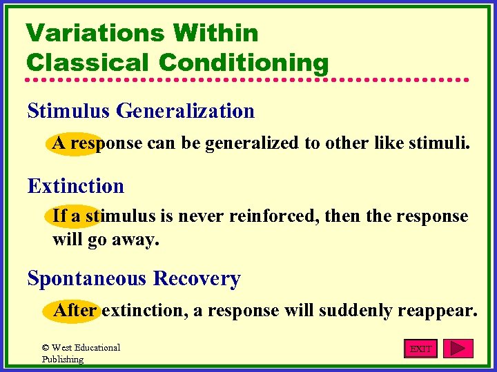 Variations Within Classical Conditioning Stimulus Generalization A response can be generalized to other like