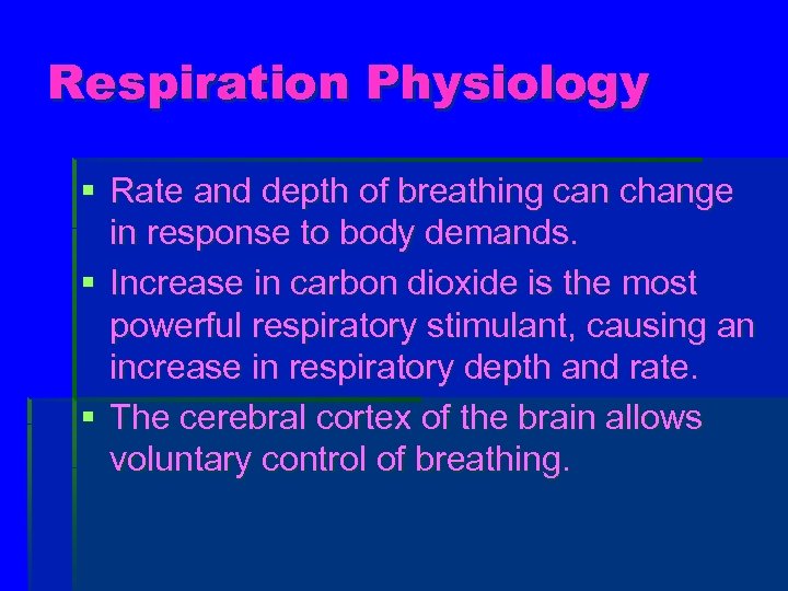 Respiration Physiology § Rate and depth of breathing can change in response to body