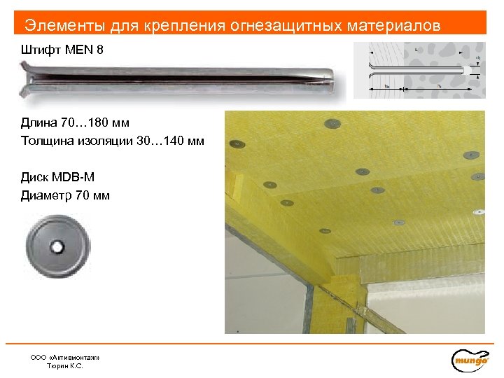 Элементы для крепления огнезащитных материалов Штифт MEN 8 Длина 70… 180 мм Толщина изоляции