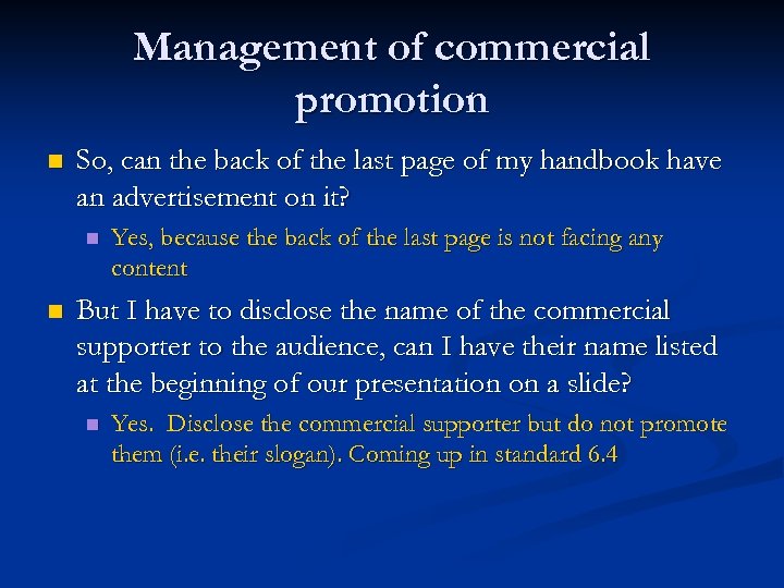 Management of commercial promotion n So, can the back of the last page of