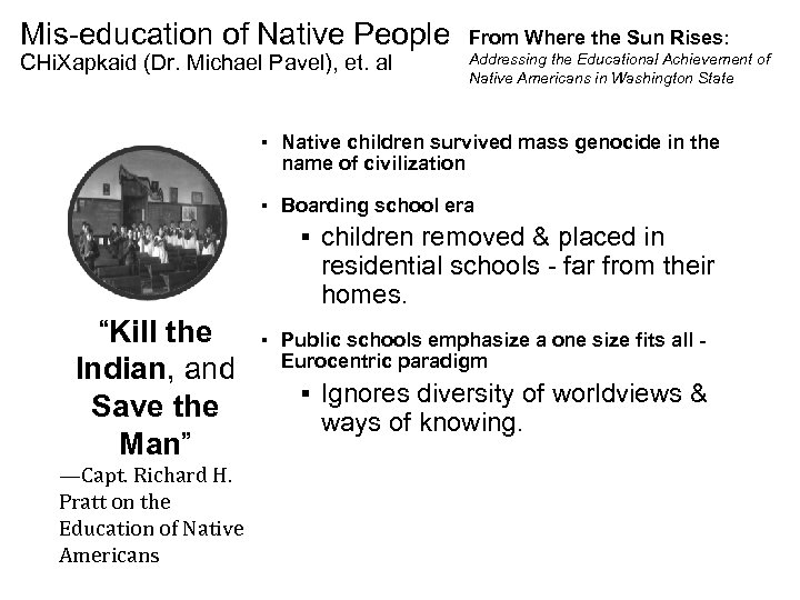 Mis-education of Native People CHi. Xapkaid (Dr. Michael Pavel), et. al From Where the