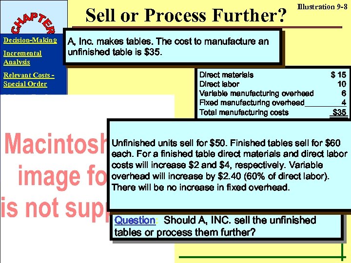 Sell or Process Further? Decision-Making Incremental Analysis Relevant Costs Special Order Make or Buy?